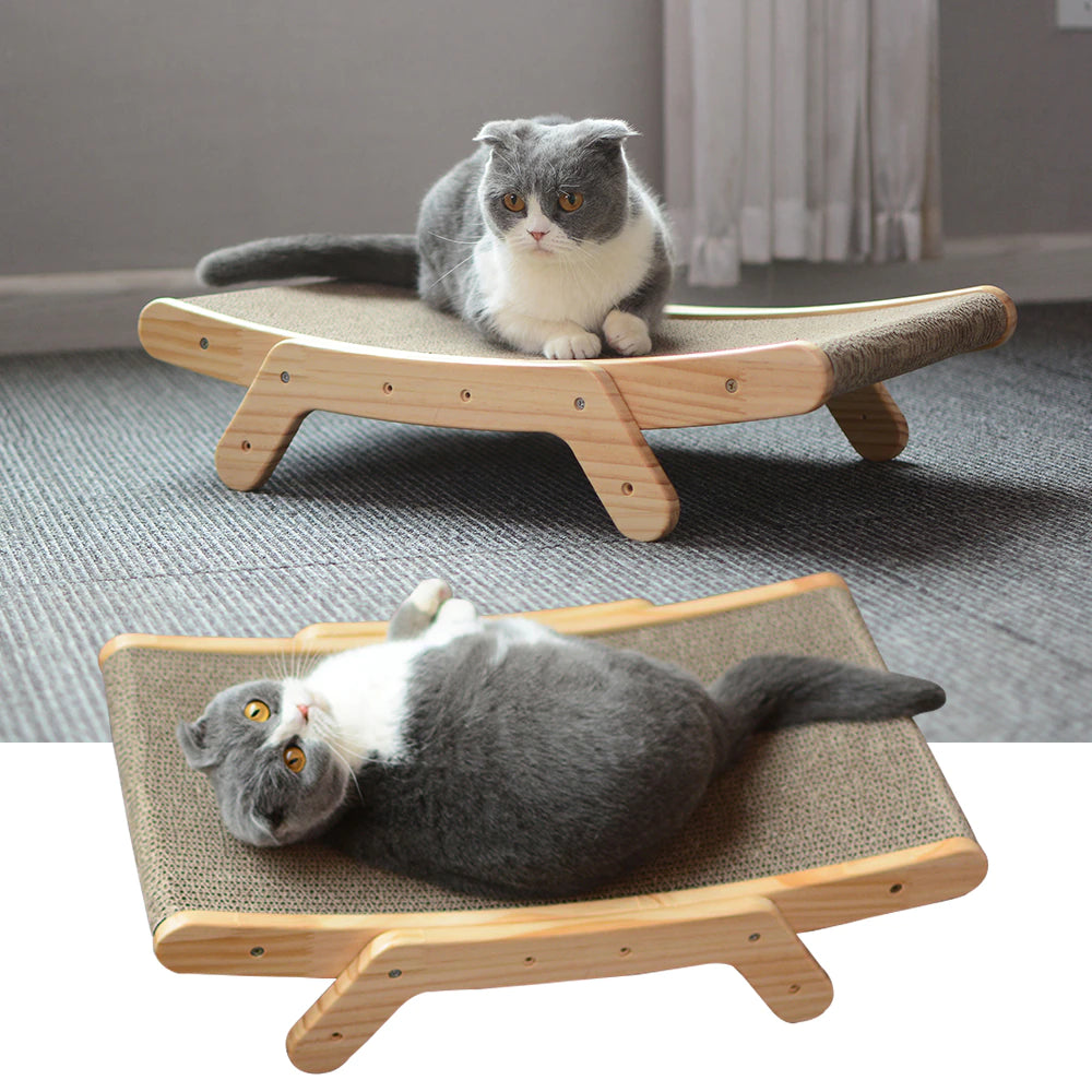 3-in-1 Wooden Cat Scratcher Lounge: Bed, Scratching Post, Claw Grinder