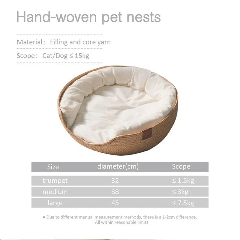 Cozy Nest: Bamboo Weaving Pet Bed - Soft Sofa for Cats & Dogs with Removable Waterproof Cushion