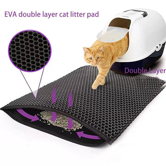 Purrfect Paws: Double Layer Waterproof Cat Litter Mat - Non-Slip & Washable!