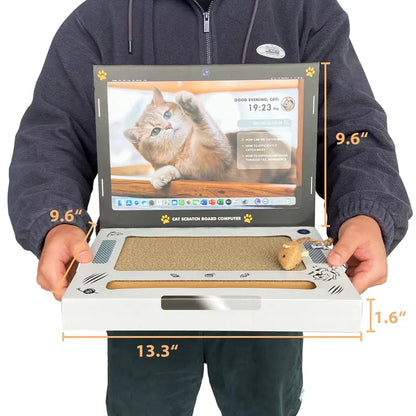 Cat's Delight: 3-in-1 Cardboard Laptop Toy with Mouse and Bell Ball