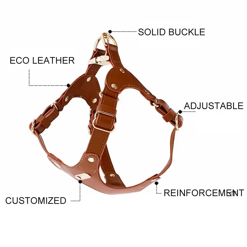 Soft Leather Dog Harness & Traction Rope Set: Comfortable Walking Vest for Small to Medium Dogs