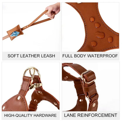 Soft Leather Dog Harness & Traction Rope Set: Comfortable Walking Vest for Small to Medium Dogs