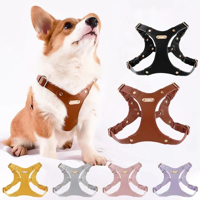 Soft Leather Dog Harness & Traction Rope Set: Comfortable Walking Vest for Small to Medium Dogs