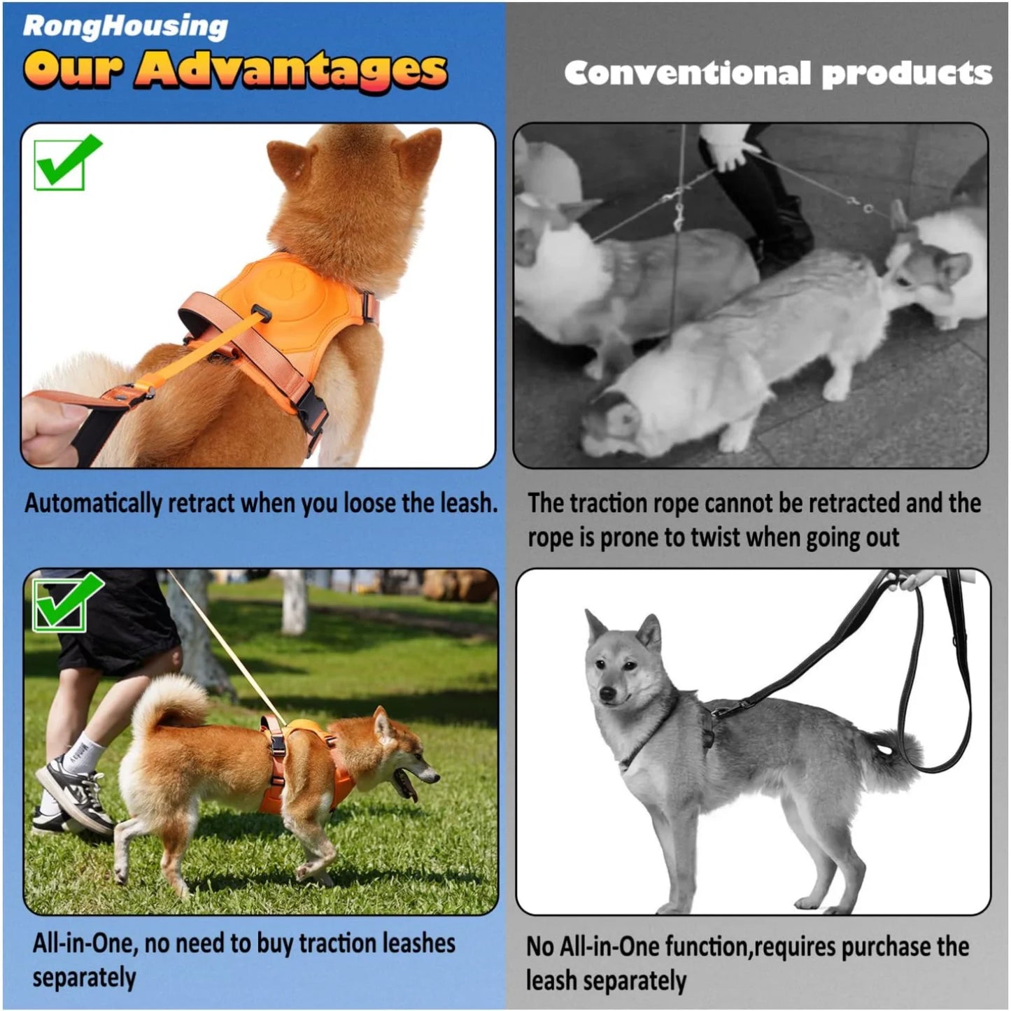 Adjustable Breathable Dog Harness with Retractable Leash - Anti-Burst and Tangle-Free