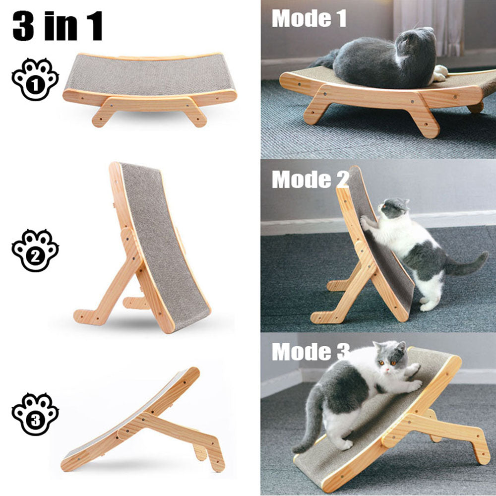 3-in-1 Wooden Cat Scratcher Lounge: Bed, Scratching Post, Claw Grinder