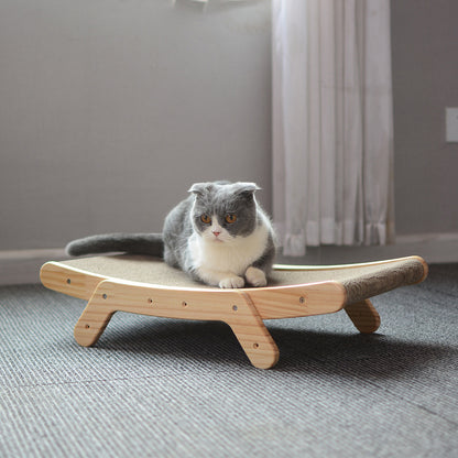 3-in-1 Wooden Cat Scratcher Lounge: Bed, Scratching Post, Claw Grinder