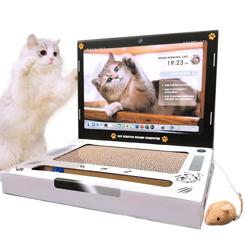 Cat's Delight: 3-in-1 Cardboard Laptop Toy with Mouse and Bell Ball